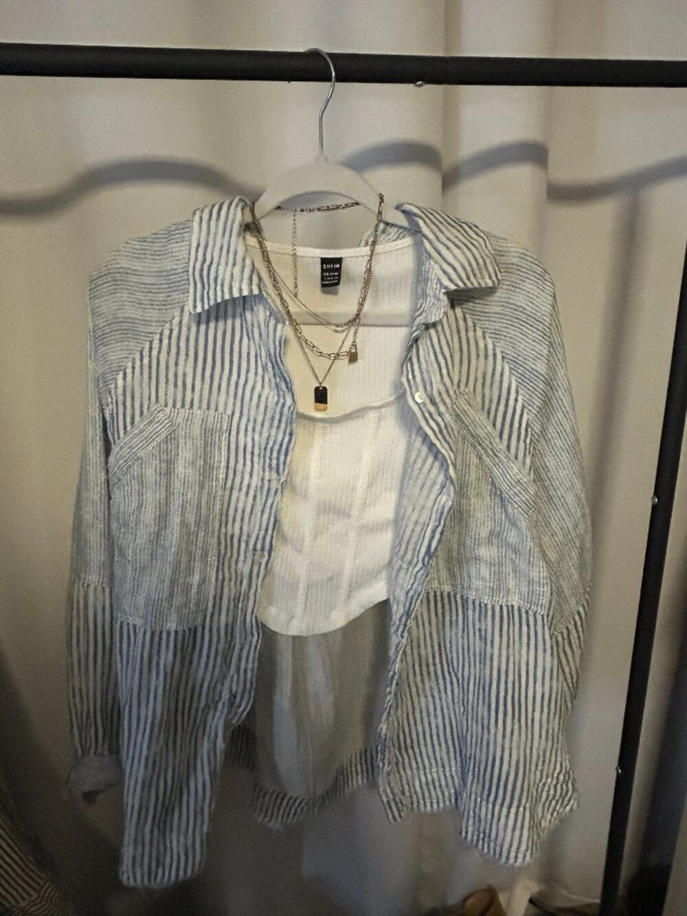 White Lined Crop Top